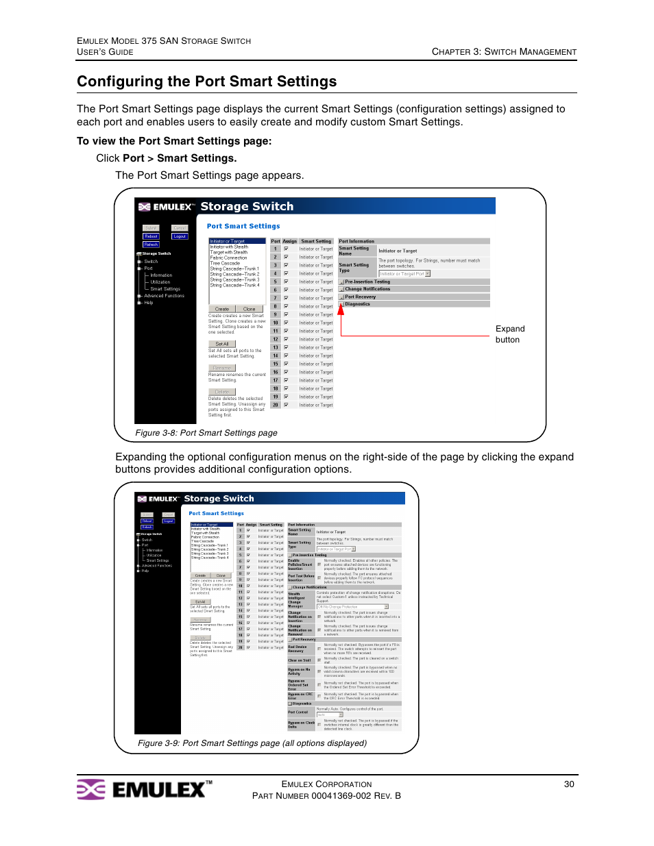 Configuring the port smart settings | Emulex 375 User Manual | Page 33 / 78
