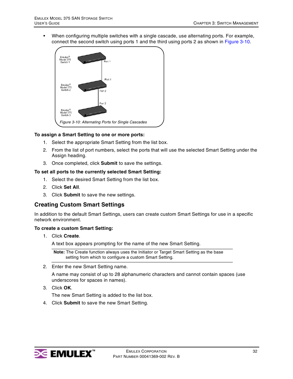 Creating custom smart settings | Emulex 375 User Manual | Page 35 / 78