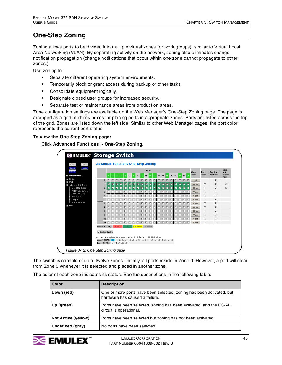 One-step zoning | Emulex 375 User Manual | Page 43 / 78