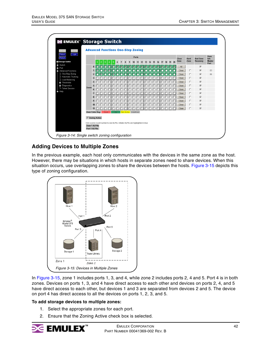 Adding devices to multiple zones | Emulex 375 User Manual | Page 45 / 78