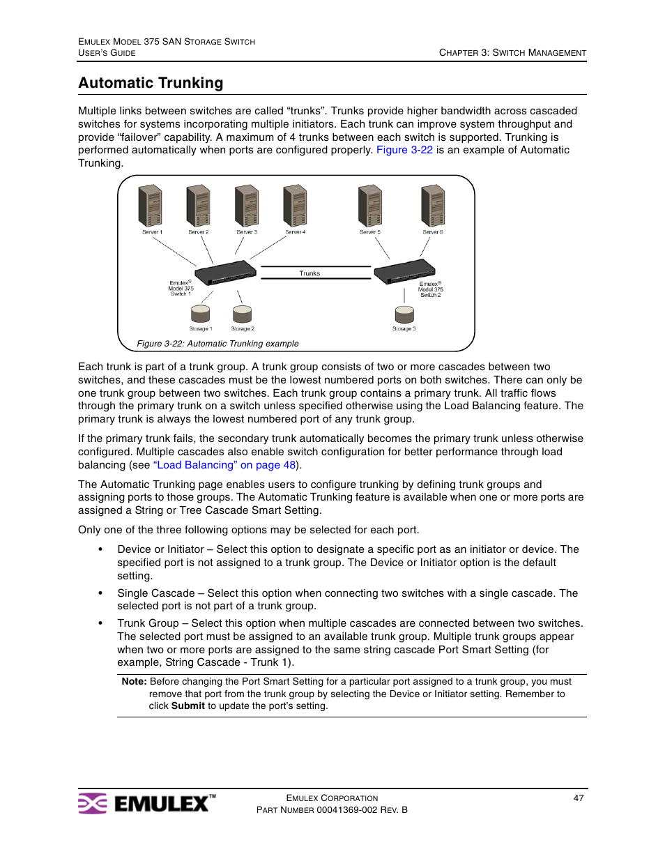 Automatic trunking” on, Automatic trunking | Emulex 375 User Manual | Page 50 / 78