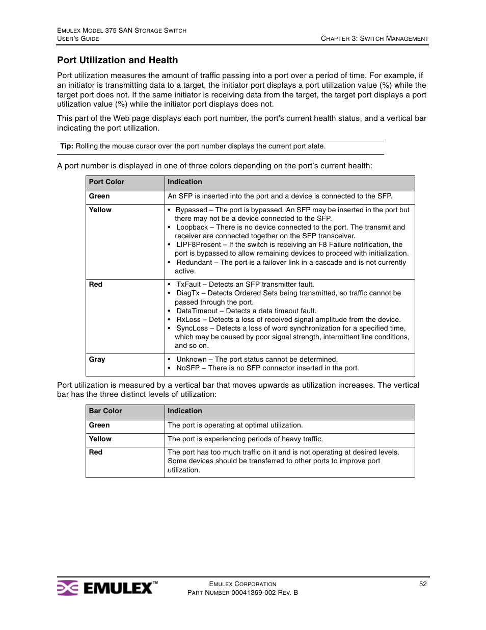 Port utilization and health | Emulex 375 User Manual | Page 55 / 78