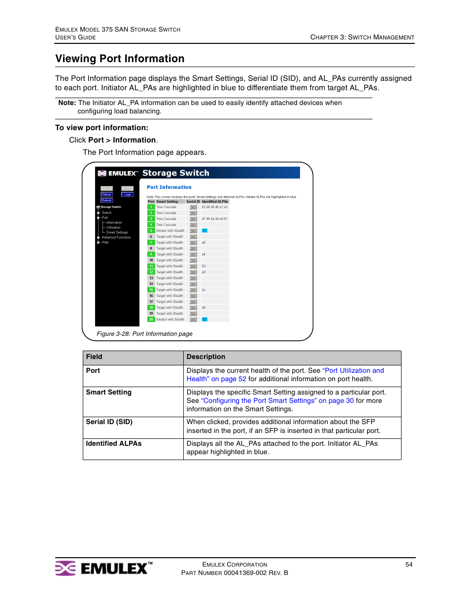 Viewing port information | Emulex 375 User Manual | Page 57 / 78