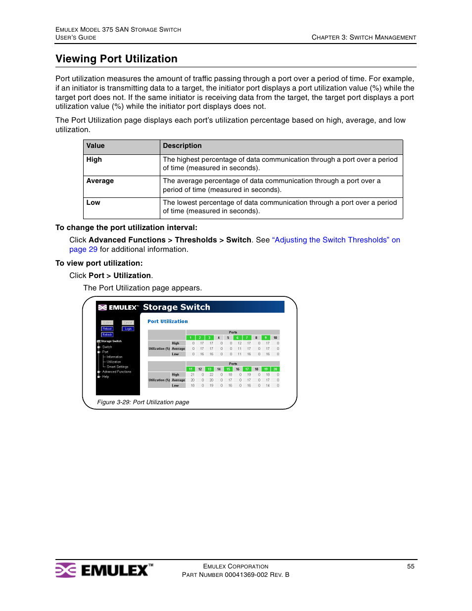 Viewing port utilization | Emulex 375 User Manual | Page 58 / 78