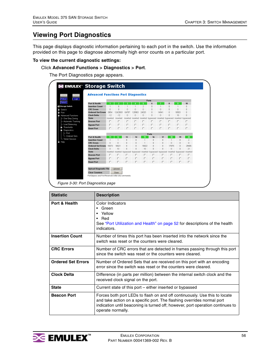 Viewing port diagnostics | Emulex 375 User Manual | Page 59 / 78