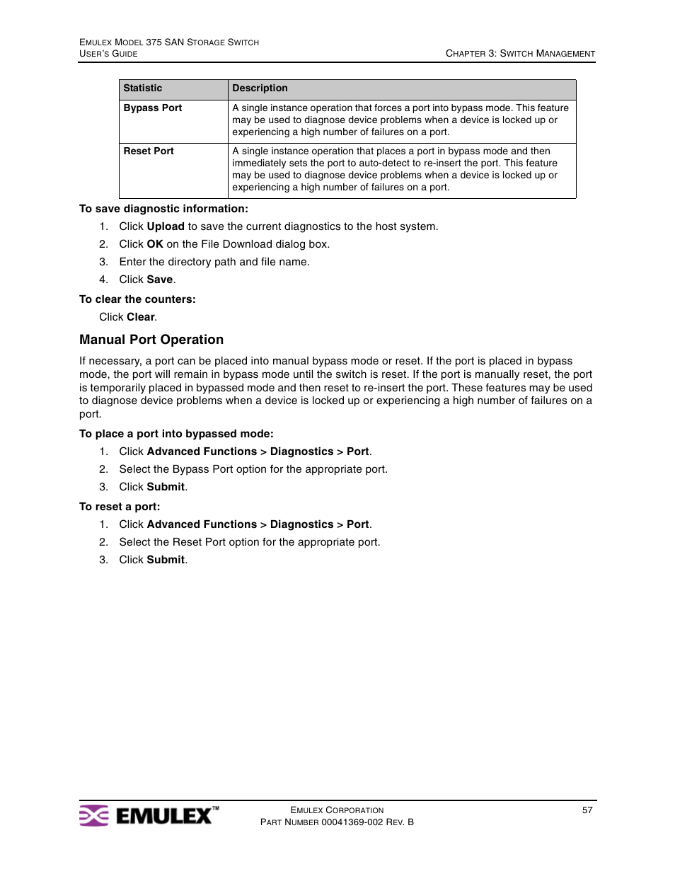 Manual port operation | Emulex 375 User Manual | Page 60 / 78