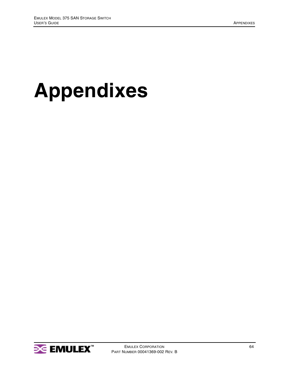 Appendixes | Emulex 375 User Manual | Page 67 / 78