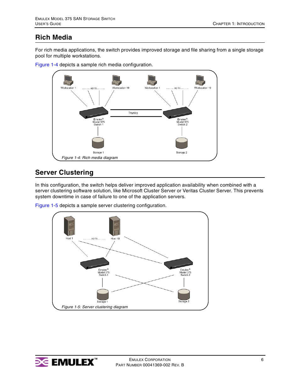 Rich media, Server clustering | Emulex 375 User Manual | Page 9 / 78