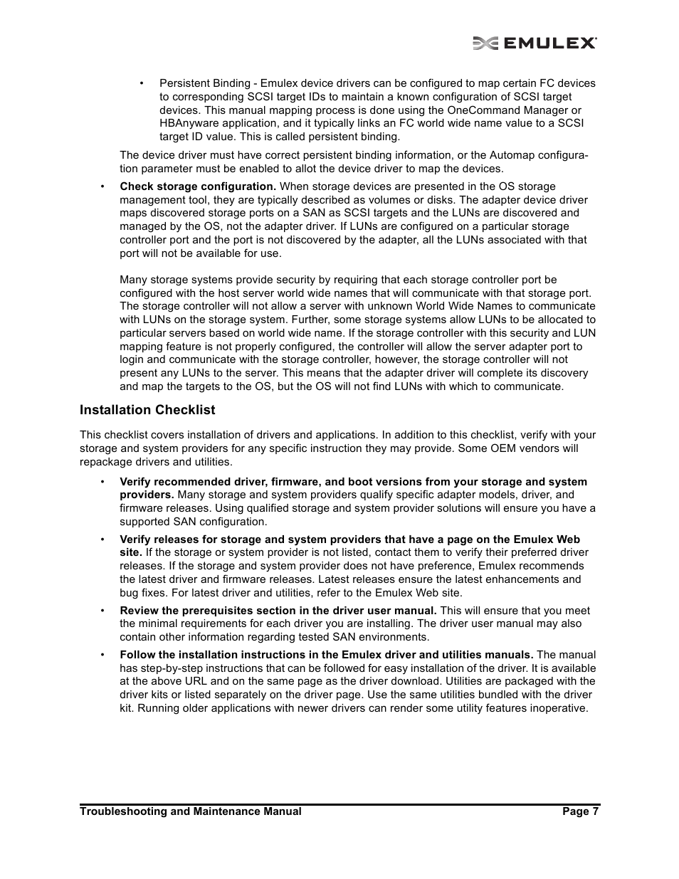 Installation checklist | Emulex Adapters User Manual | Page 10 / 24