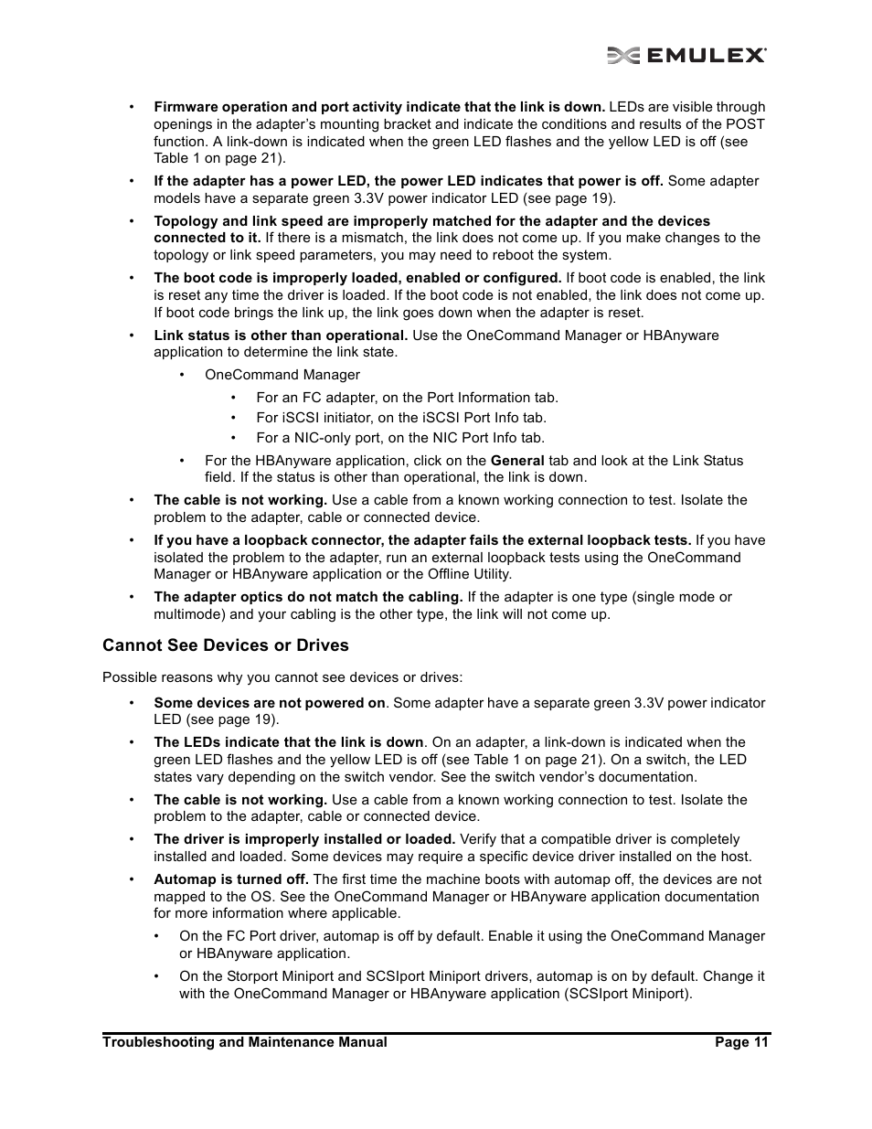 Cannot see devices or drives | Emulex Adapters User Manual | Page 14 / 24