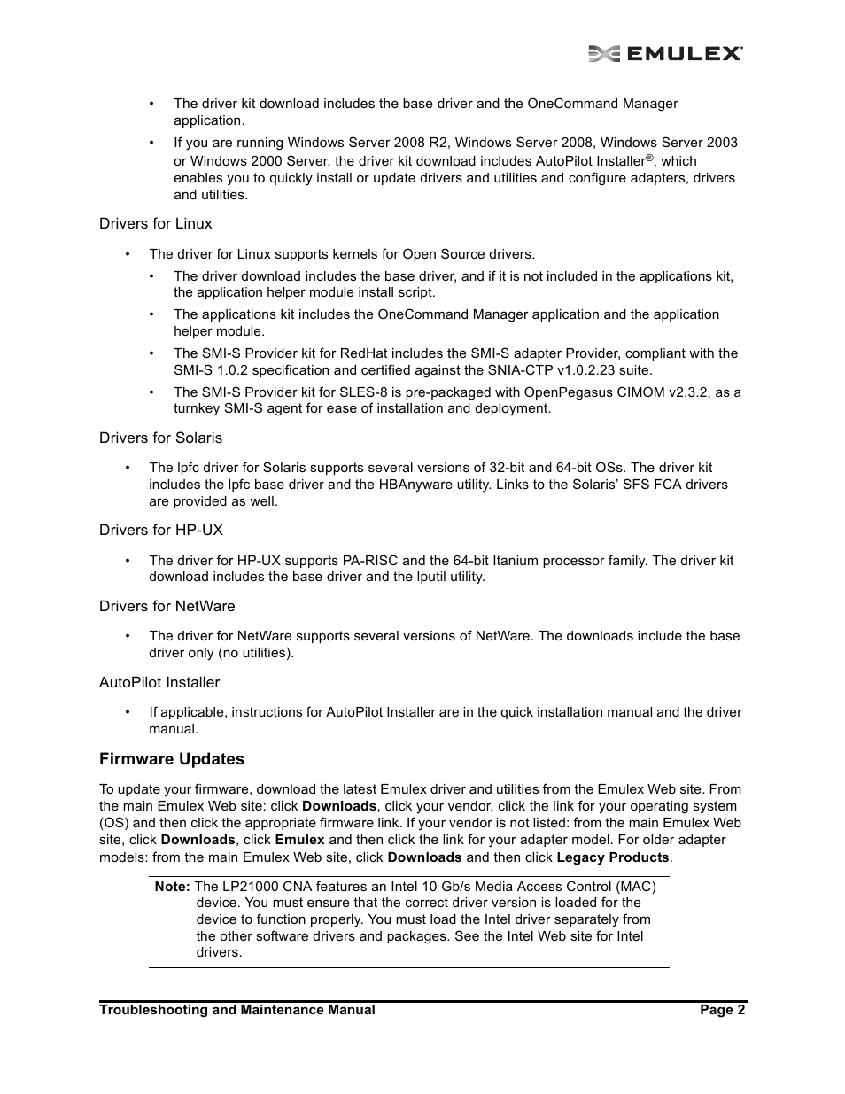 Firmware updates | Emulex Adapters User Manual | Page 5 / 24