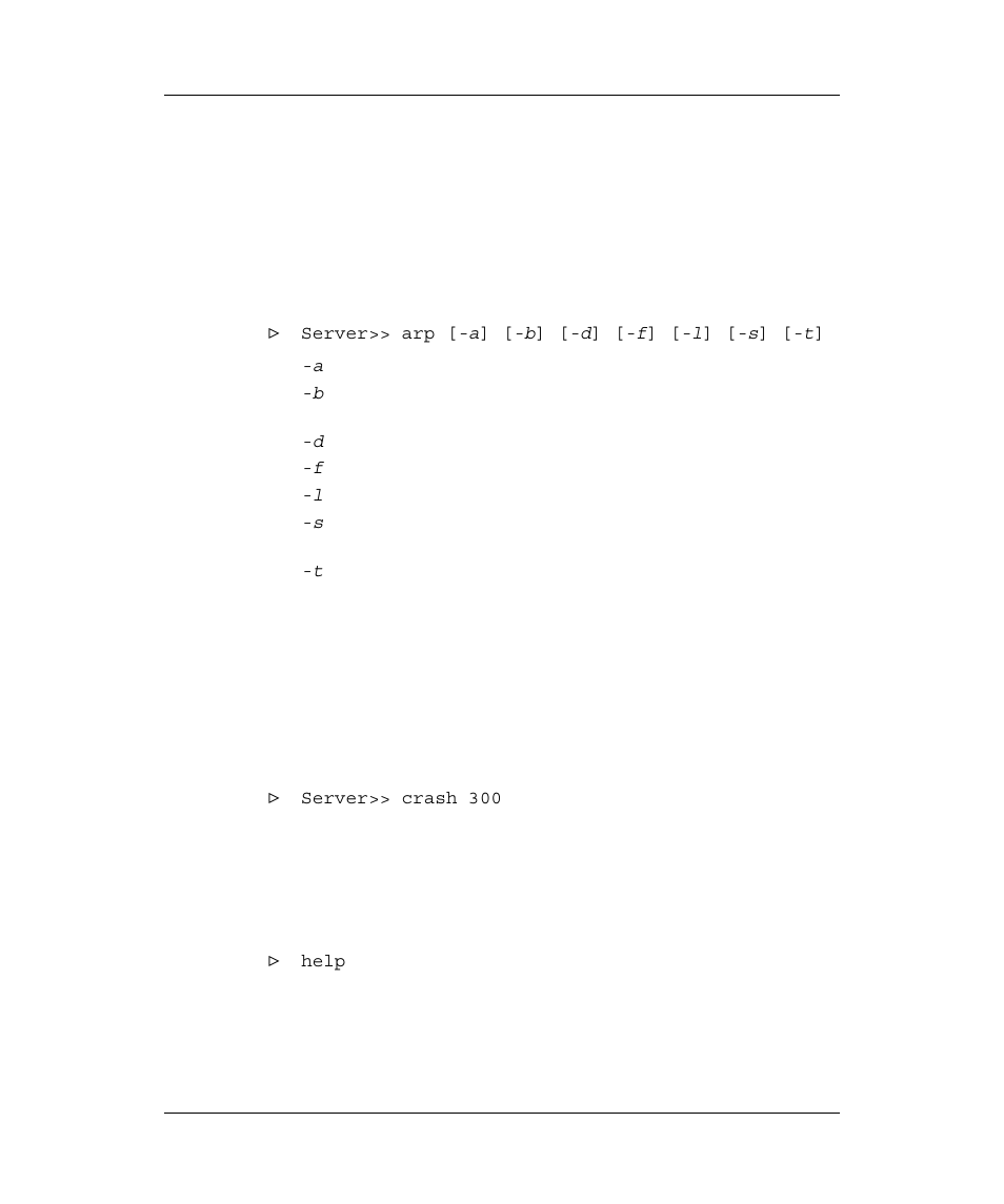 General commands, Display internal arp table, Halt printer server | Help, Isplay, Nternal, Able, Rinter, Erver | Emulex Printer Server User Manual | Page 16 / 51