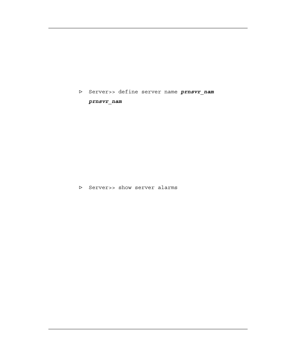 Server commands, Define server name, Show alarms | Efine, Erver, Larms | Emulex Printer Server User Manual | Page 27 / 51