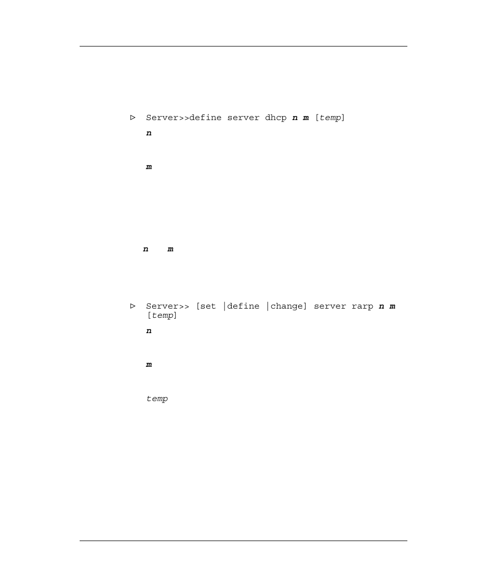Define dhcp parameters, Define rarp parameters, Efine | Dhcp, Arameters, Rarp | Emulex Printer Server User Manual | Page 45 / 51