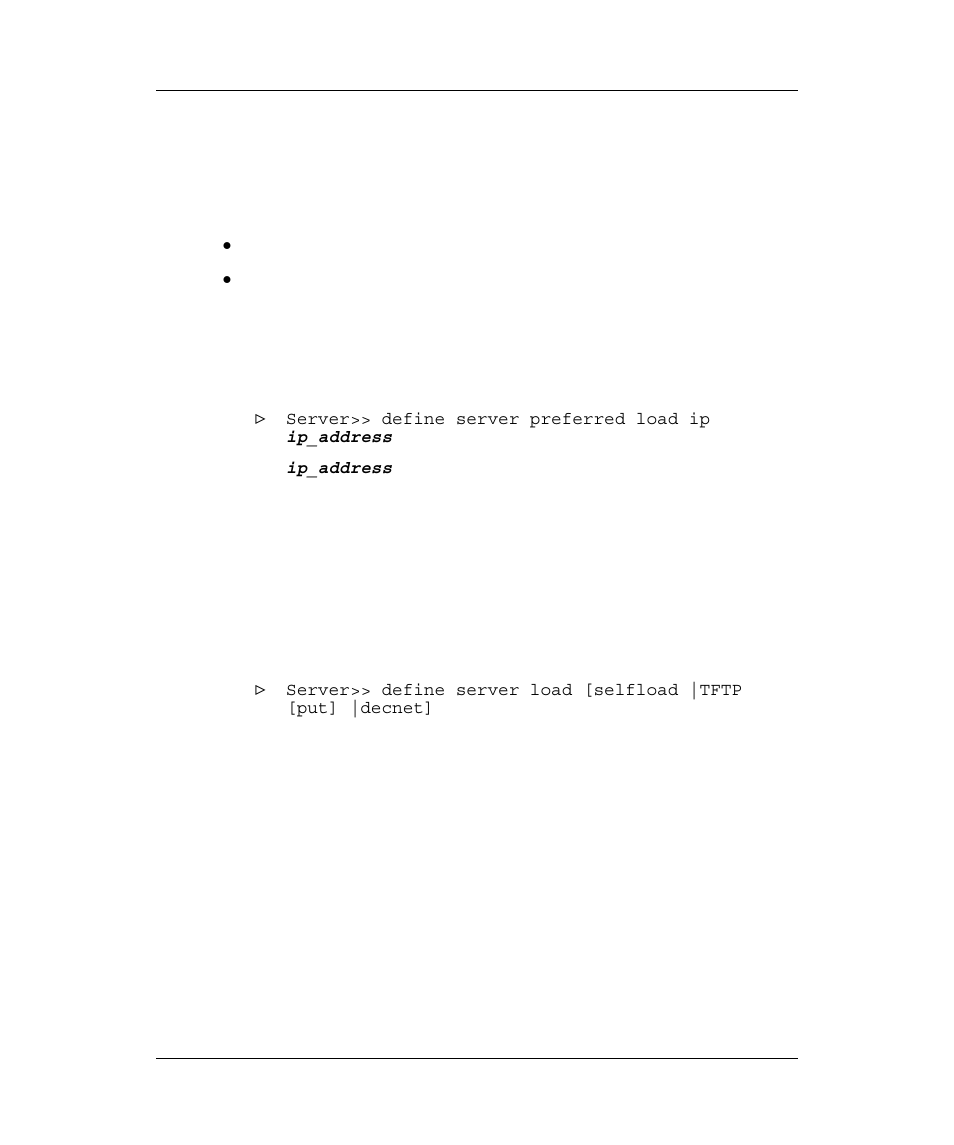 Load/dump configuration, Define tcp/ip load host, Define server load | Efine, Tcp/ip, Erver | Emulex Printer Server User Manual | Page 46 / 51