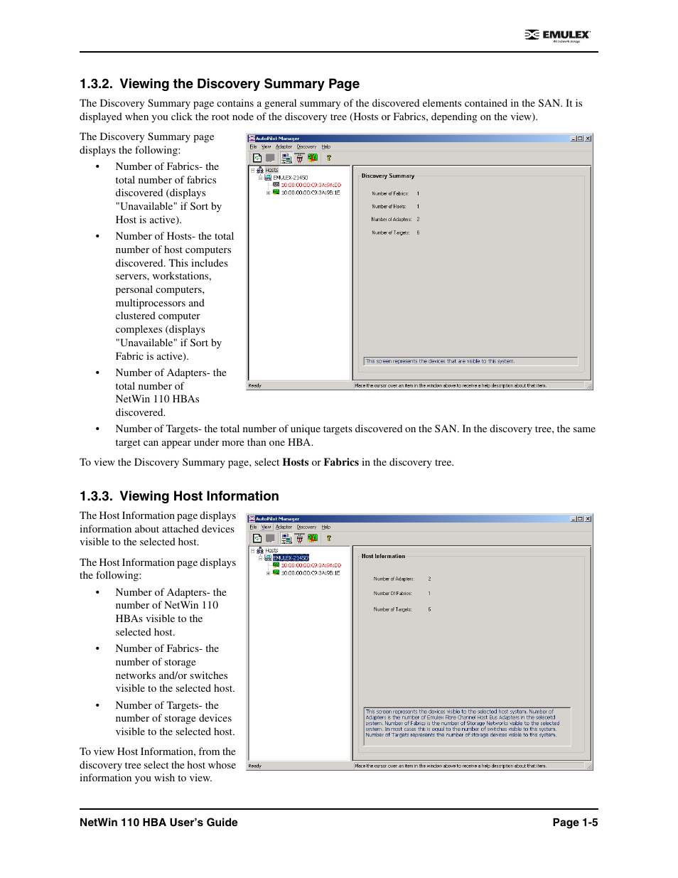 Viewing host information | Emulex 110 User Manual | Page 10 / 37