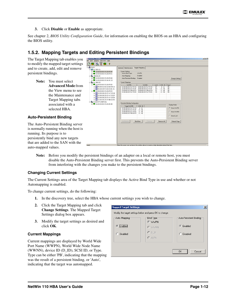 Mapping targets and editing persistent bindings | Emulex 110 User Manual | Page 17 / 37
