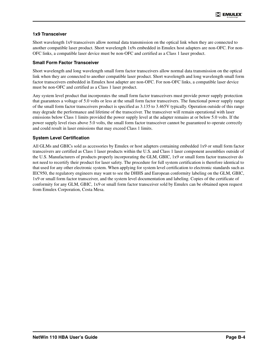 Emulex 110 User Manual | Page 35 / 37