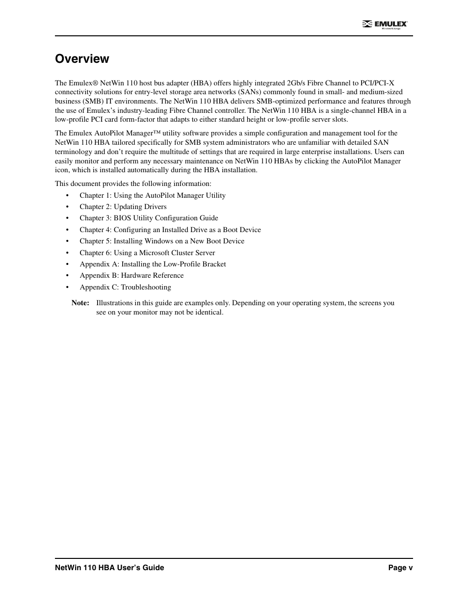 Overview | Emulex 110 User Manual | Page 5 / 37