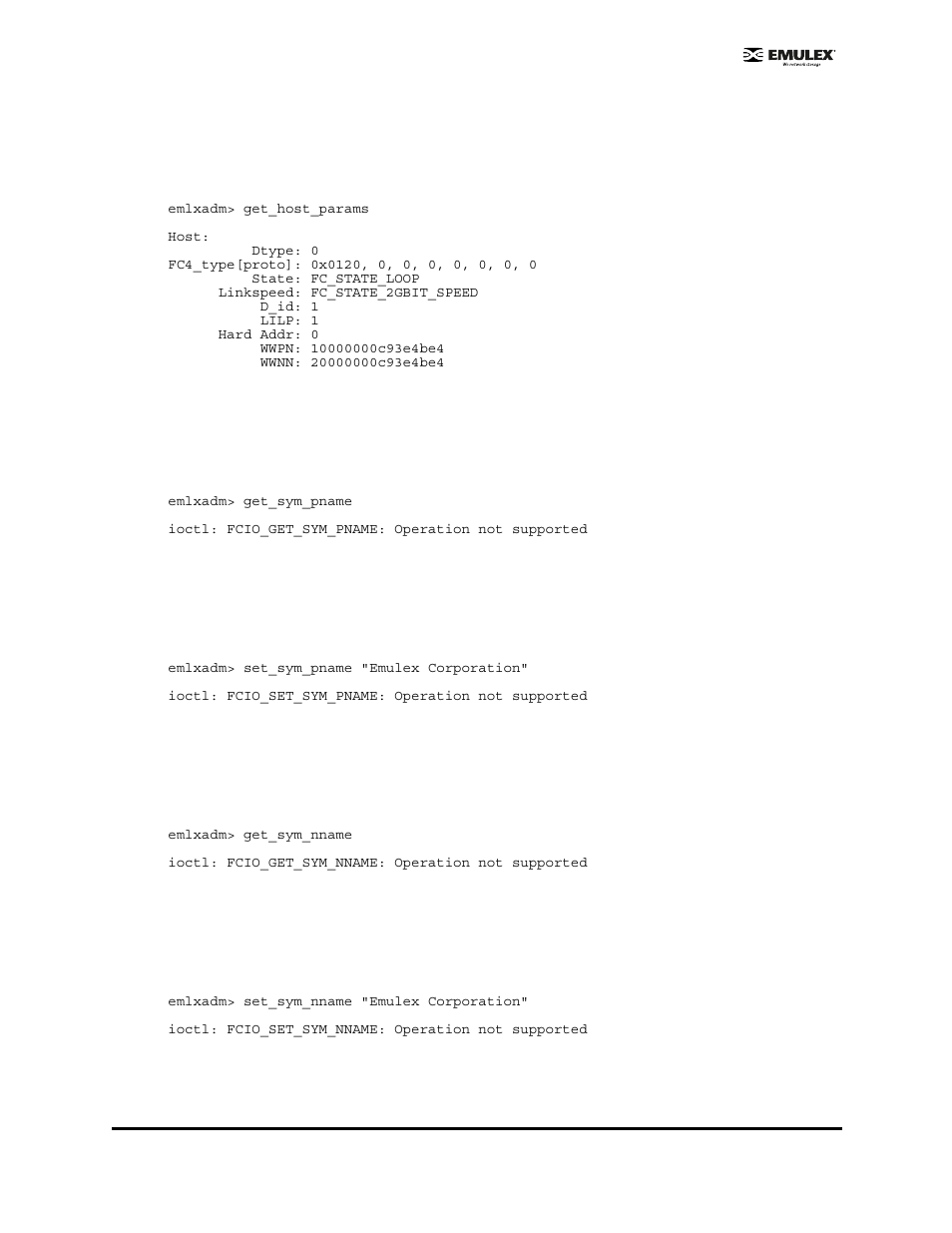Get_host_params, Get_sym_pname, Set_sym_pname <"string | Get_sym_nname, Set_sym_nname <"string | Emulex EMULEX User Manual | Page 15 / 36