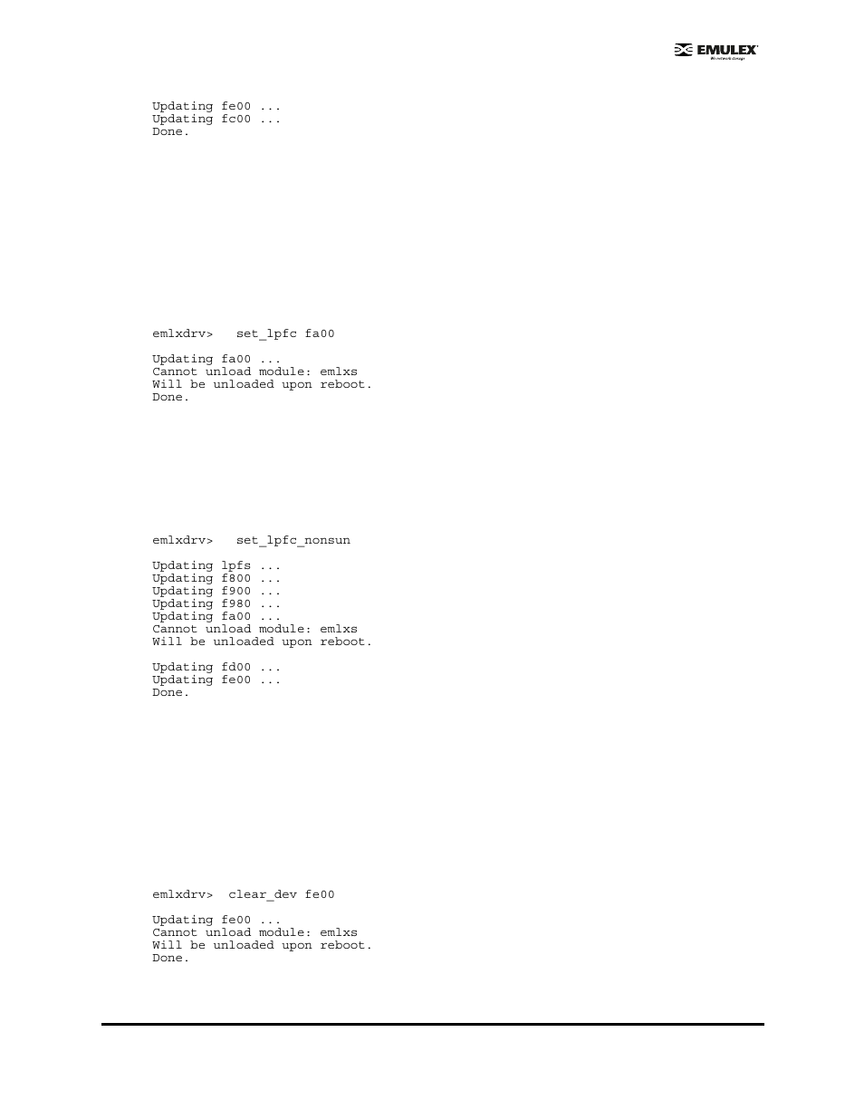Set_lpfc <alias, Set_lpfc_nonsun, Clear_dev <alias | Set_lpfc <alias> set_lpfc_nonsun clear_dev <alias | Emulex EMULEX User Manual | Page 33 / 36