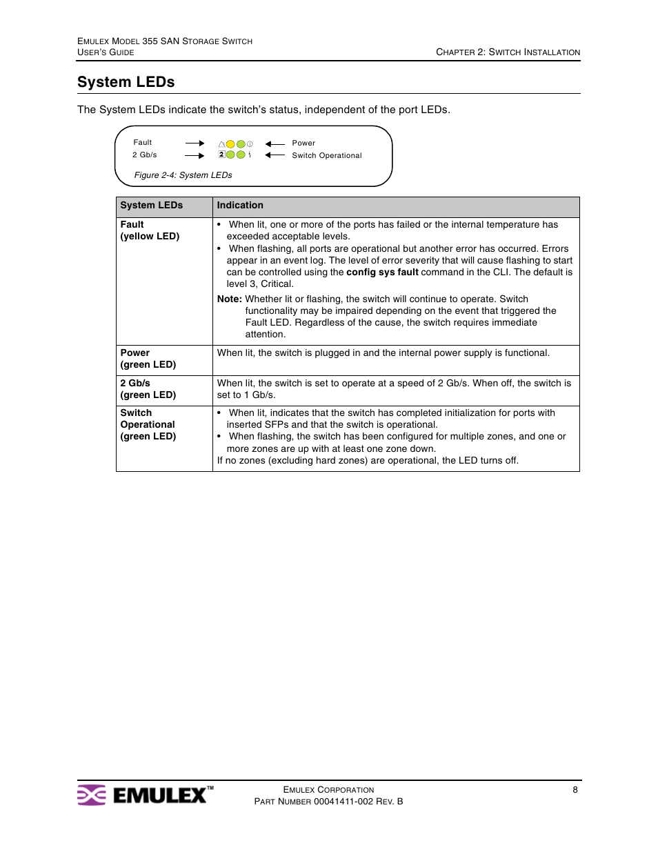 System leds | Emulex 355 User Manual | Page 11 / 73