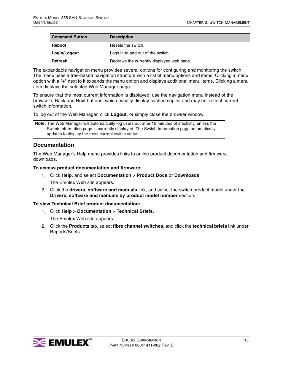 Documentation | Emulex 355 User Manual | Page 18 / 73