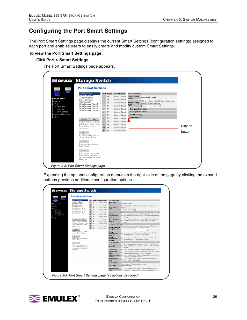 Configuring the port smart settings | Emulex 355 User Manual | Page 29 / 73