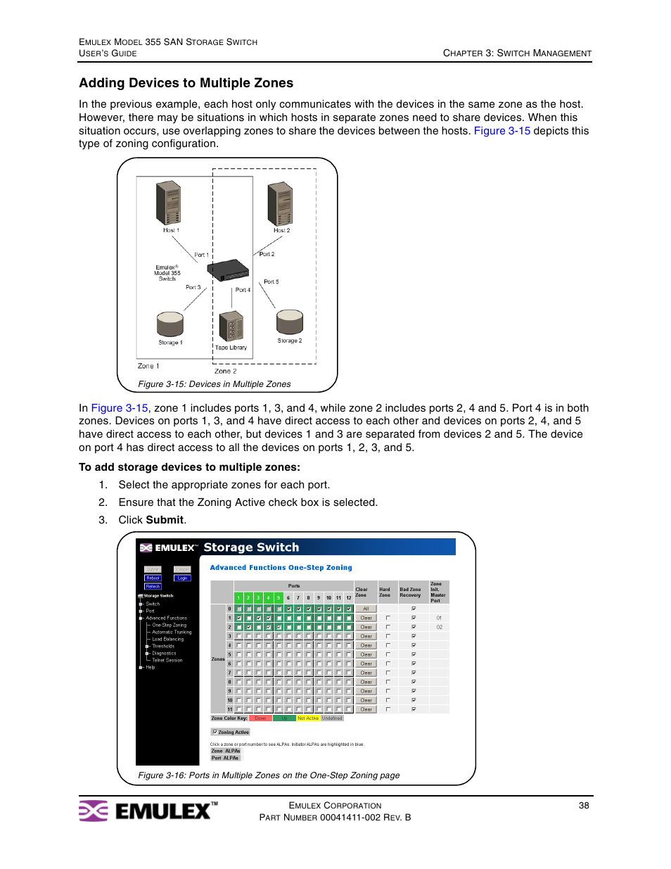 Adding devices to multiple zones | Emulex 355 User Manual | Page 41 / 73