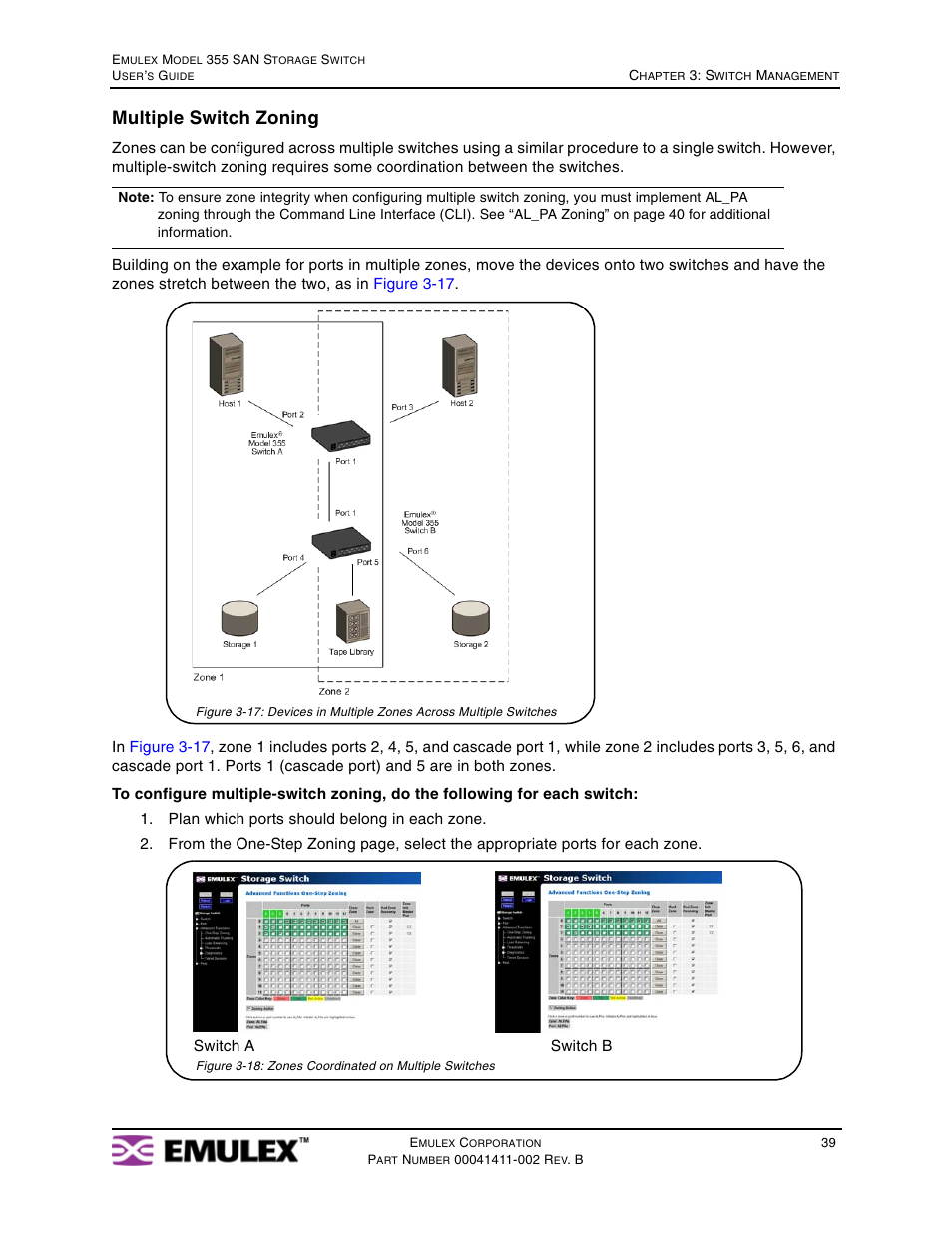 Multiple switch zoning | Emulex 355 User Manual | Page 42 / 73