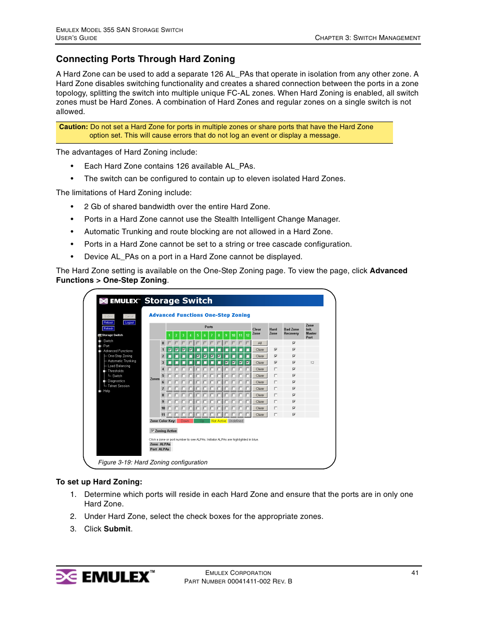 Connecting ports through hard zoning | Emulex 355 User Manual | Page 44 / 73