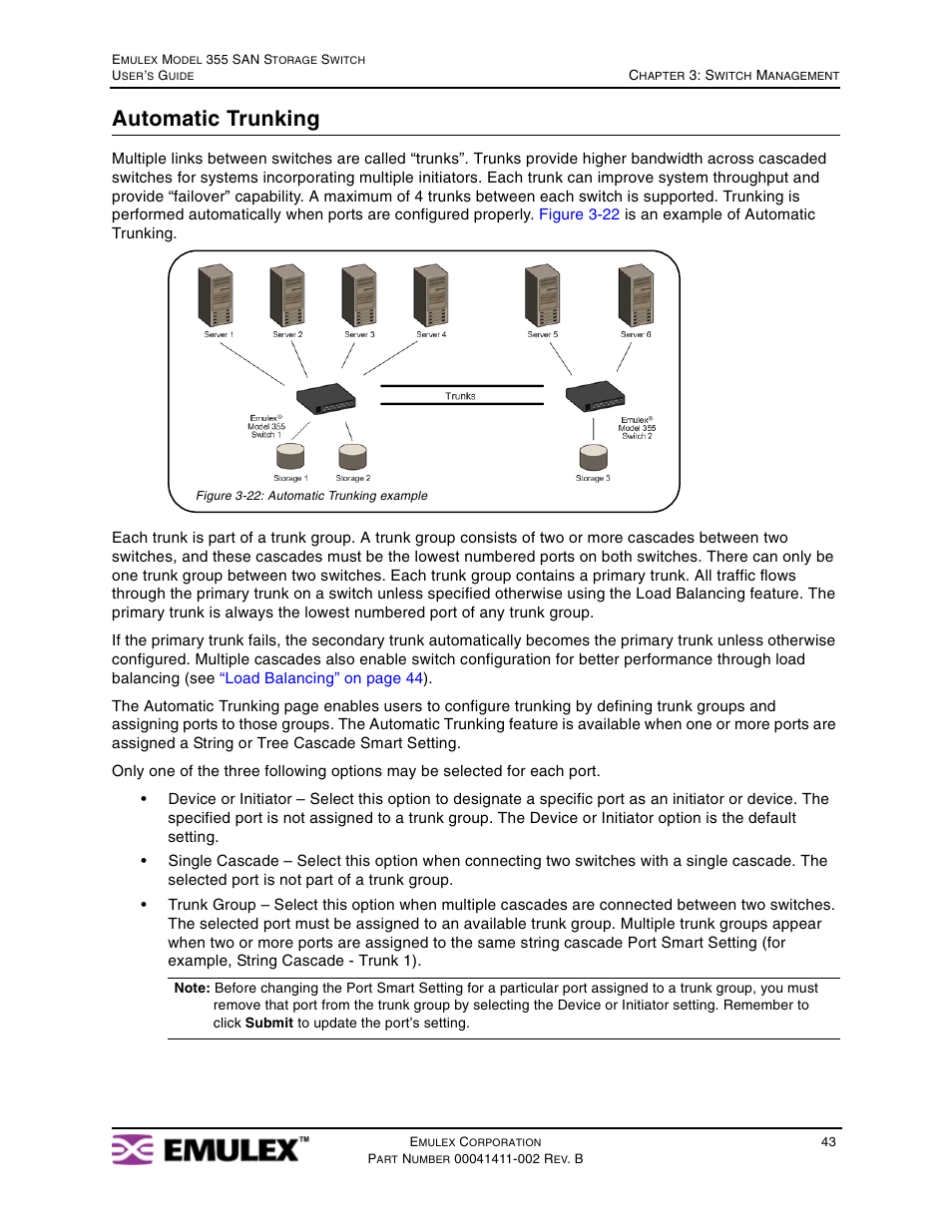Automatic trunking” on, Oup. see, Automatic trunking | Emulex 355 User Manual | Page 46 / 73