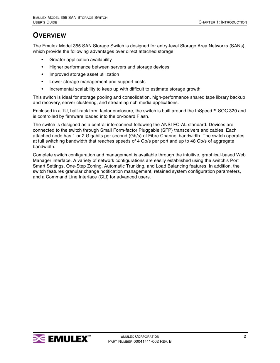 Overview, Verview | Emulex 355 User Manual | Page 5 / 73