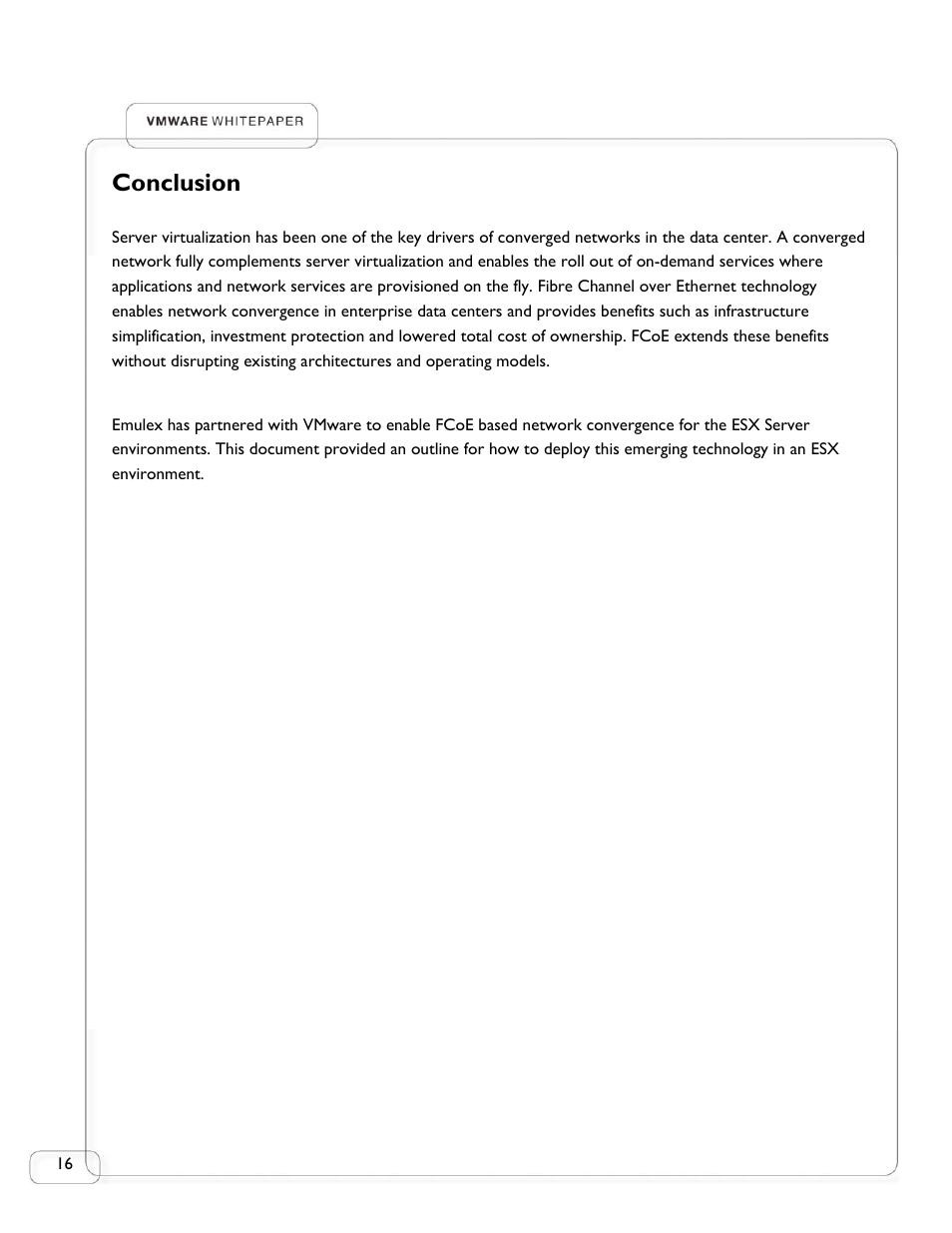 Conclusion | Emulex VMWARE LP21000 User Manual | Page 16 / 17