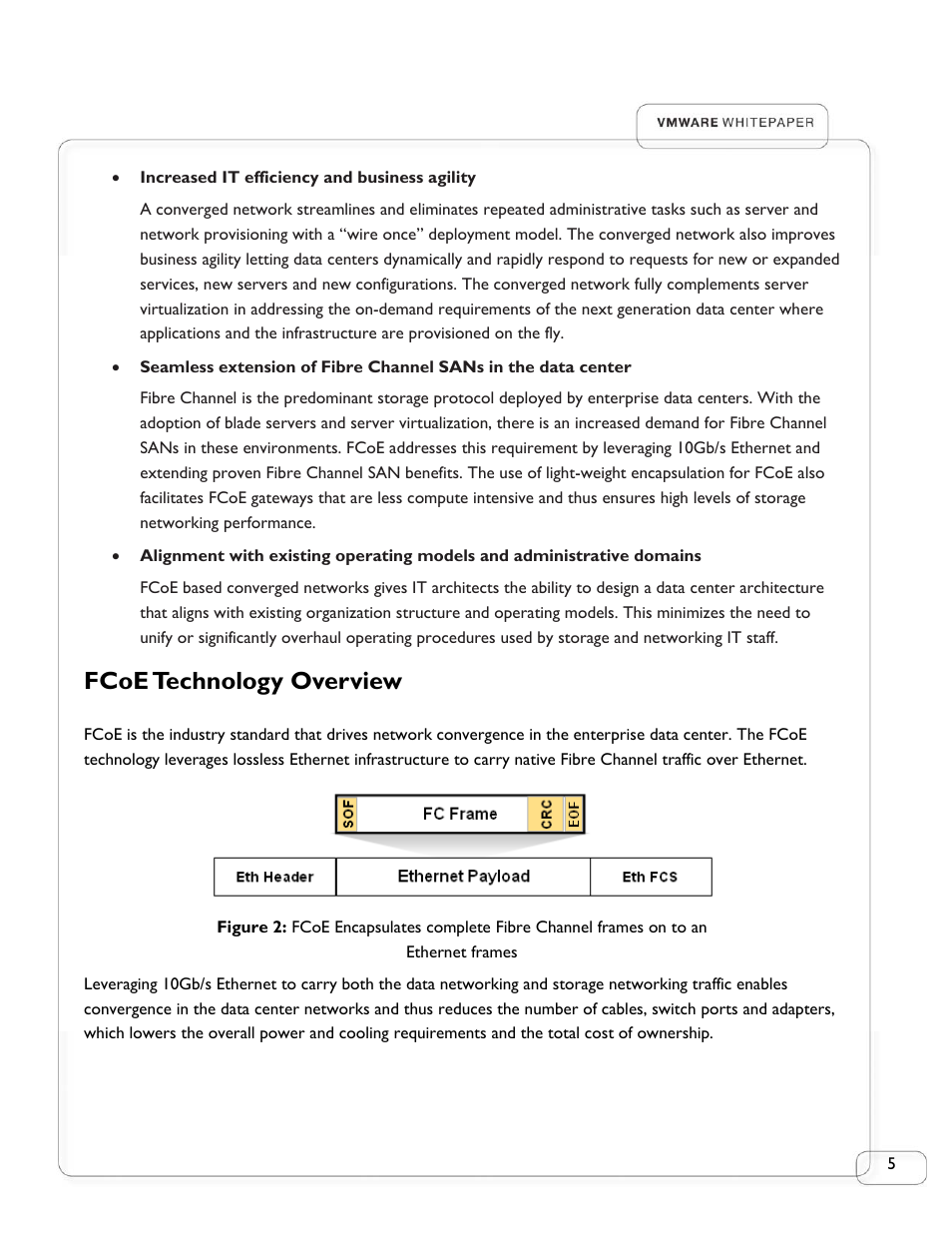 Fcoe technology overview | Emulex VMWARE LP21000 User Manual | Page 5 / 17