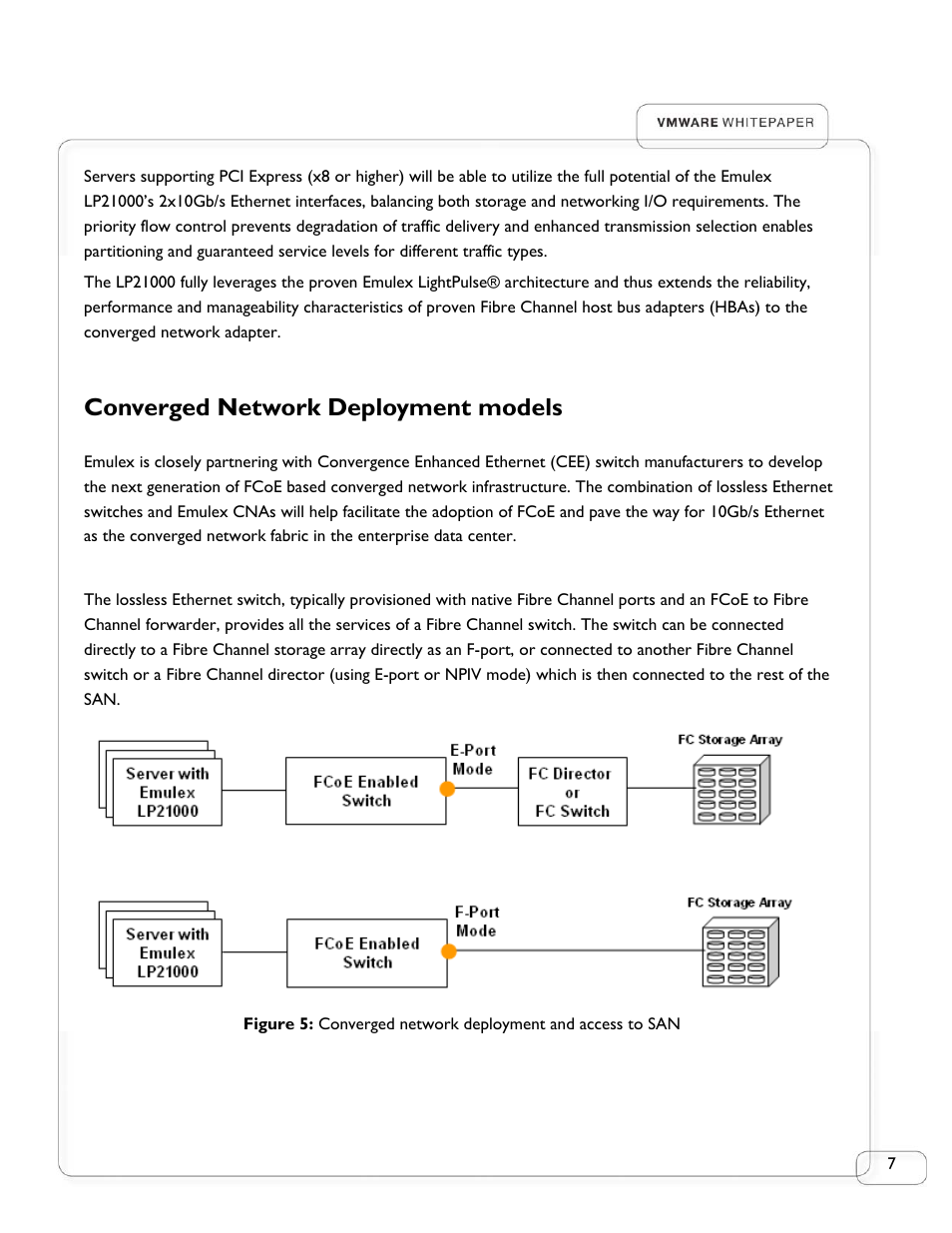 Converged network deployment models | Emulex VMWARE LP21000 User Manual | Page 7 / 17