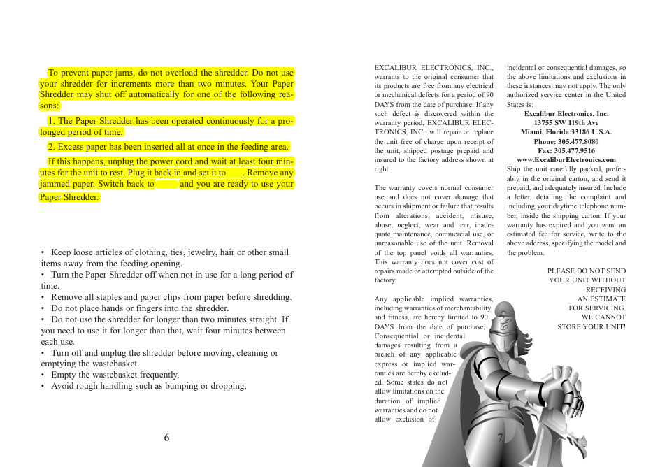 Troubleshooting, Special care and handling | Excalibur electronic PS116 User Manual | Page 2 / 2