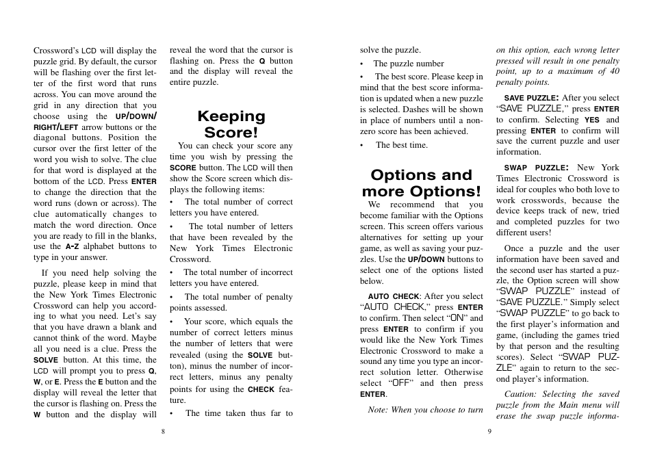 Options and more options, Keeping score | Excalibur electronic NY10 User Manual | Page 5 / 8