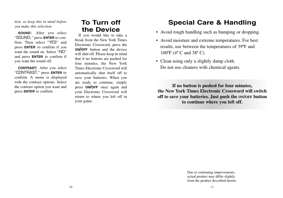 Special care & handling | Excalibur electronic NY10 User Manual | Page 6 / 8