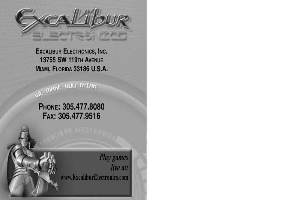 Play games live at, 8080 f | Excalibur electronic NY10 User Manual | Page 8 / 8