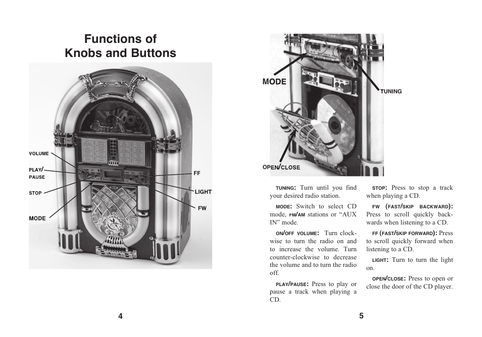 Functions of knobs and buttons | Excalibur electronic RD66 User Manual | Page 3 / 9