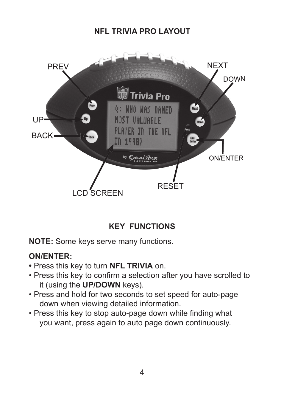 Excalibur electronic Trivia Pro 330 User Manual | Page 4 / 14