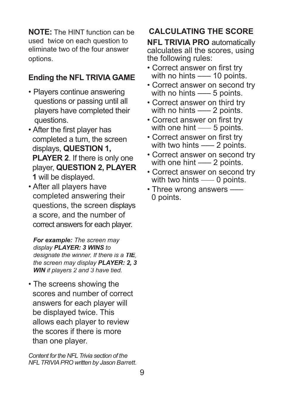 Excalibur electronic Trivia Pro 330 User Manual | Page 9 / 14