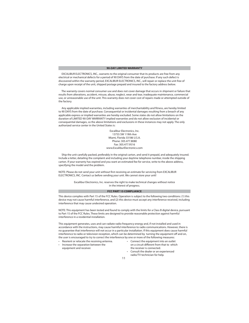 Excalibur electronic NF-07 User Manual | Page 11 / 12