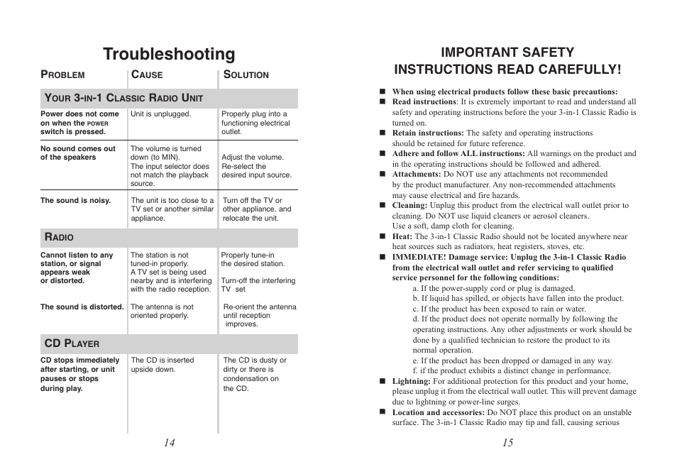 Troubleshooting, Important safety instructions read carefully, Cd p | Excalibur electronic RD54 User Manual | Page 8 / 11