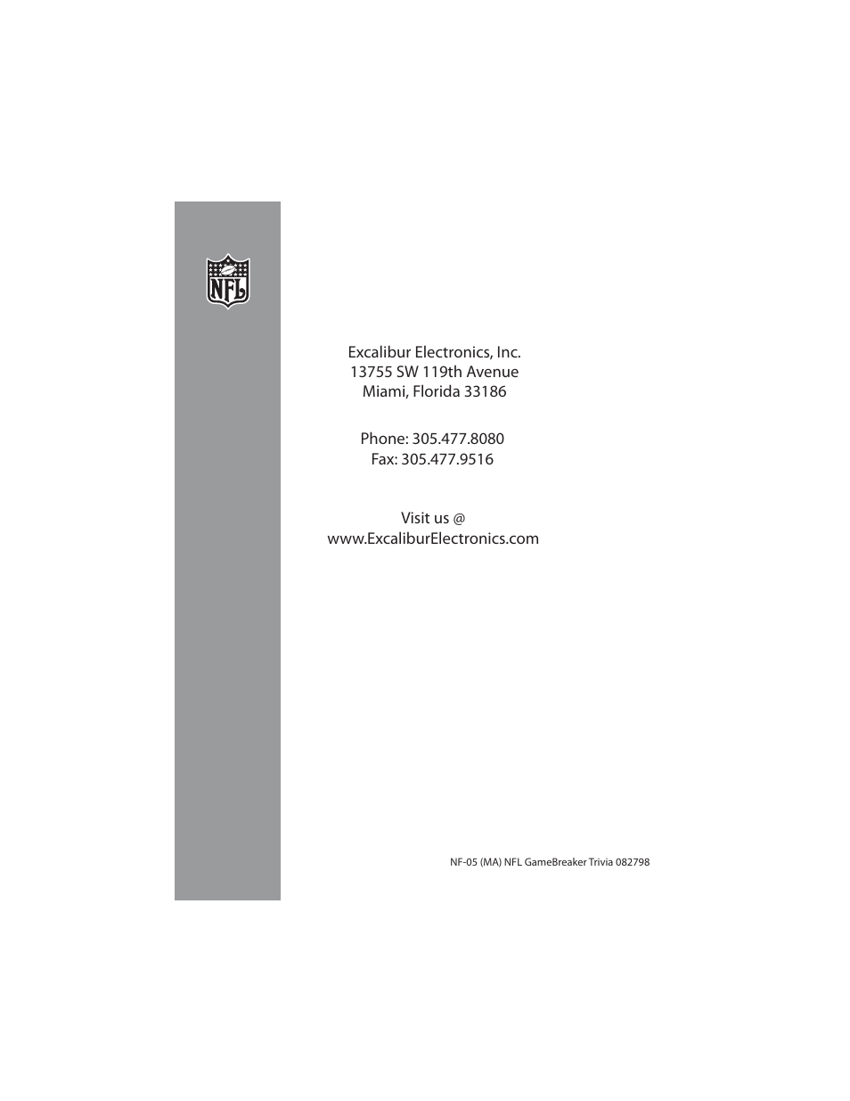 Excalibur electronic NF-05 User Manual | Page 16 / 16