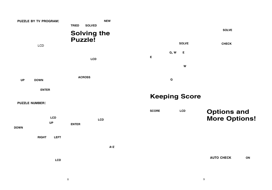 Keeping score, Options and more options, Solving the puzzle | Excalibur electronic TV30 User Manual | Page 5 / 8