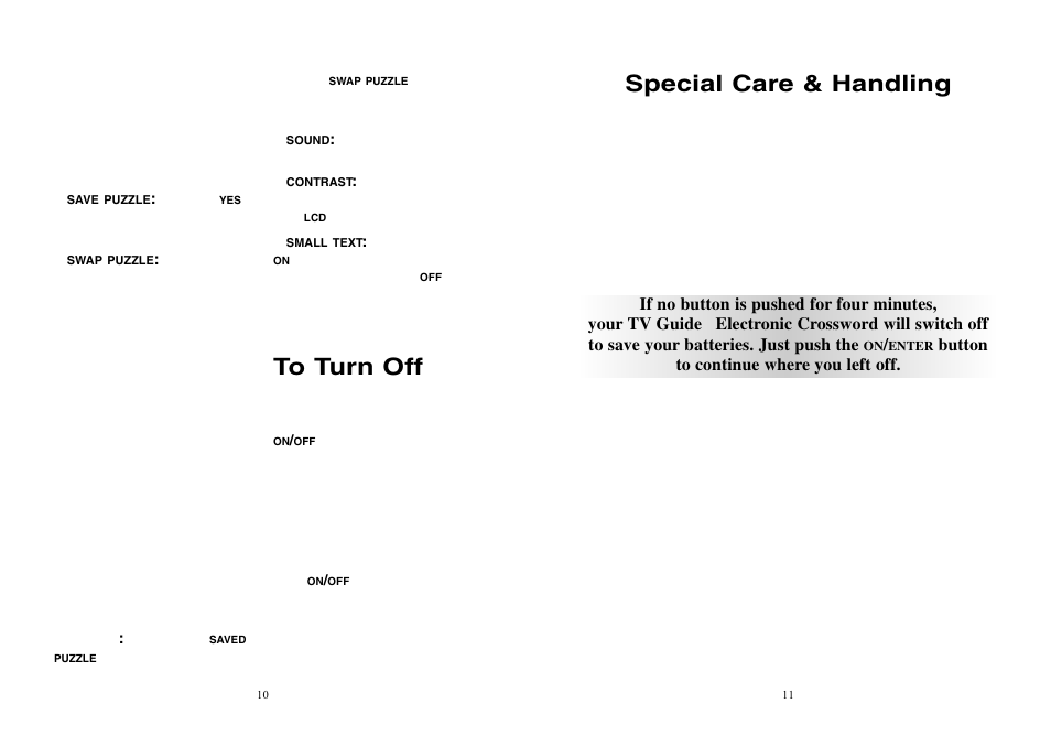 Special care & handling | Excalibur electronic TV30 User Manual | Page 6 / 8