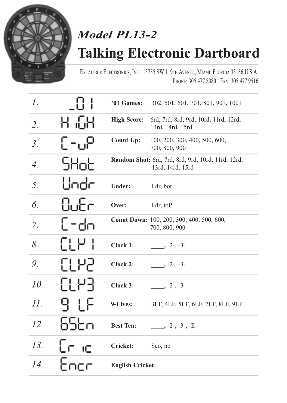 Excalibur electronic PL13-2 User Manual | 2 pages