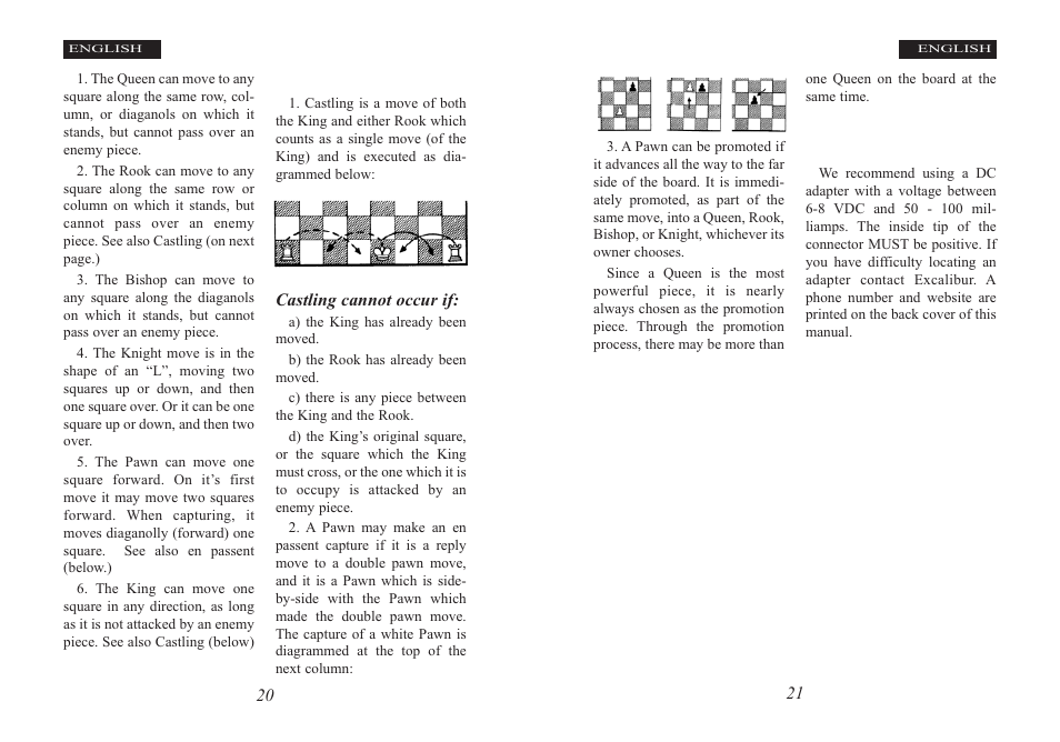 Special moves, Ac operation (optional) | Excalibur electronic Ivan II User Manual | Page 11 / 25